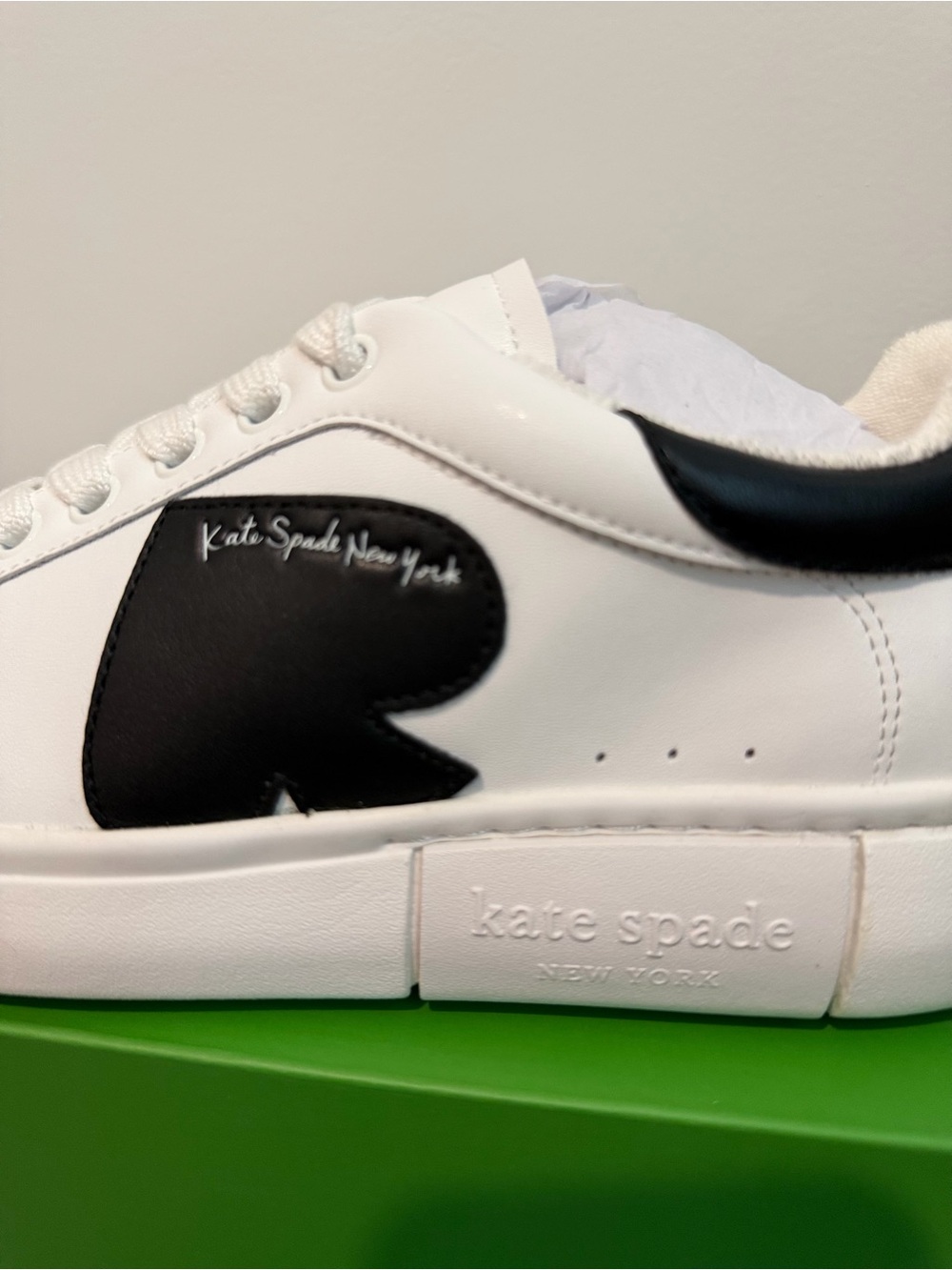 Kate Spade New York CHARLI Lace-Up White Sneakers with Black Heart Accent - Picture 2 of 5
